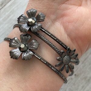 Vintage Gunmetal Silver Floral Trio Bracelet